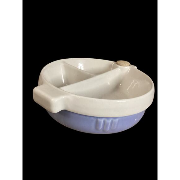Vintage Hankscraft Divided Baby Food Warmer. Blue and White Ceramic Infant Dish - Picture 4 of 7